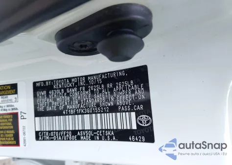 2016 Toyota Camry Se из США, поврежденный, VIN 4T1BF1FK3GU155212